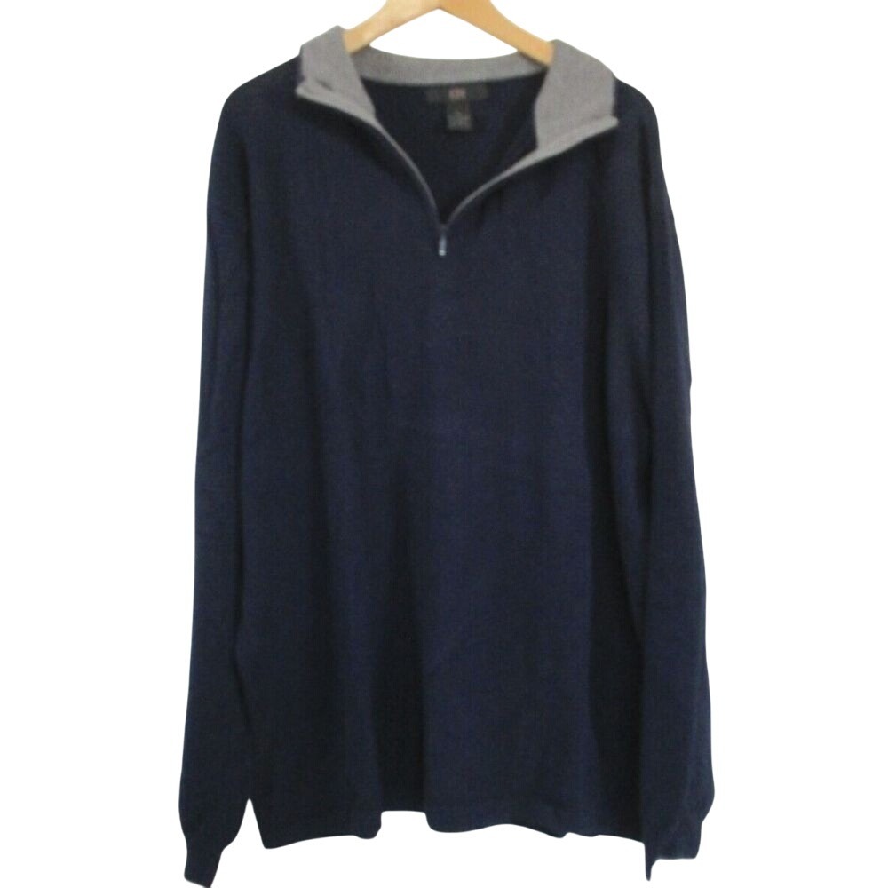 H&H Mens Cotton Cashmere Long Sleeve 1/4 Zip Sweater Jumper sz XL Blue Business